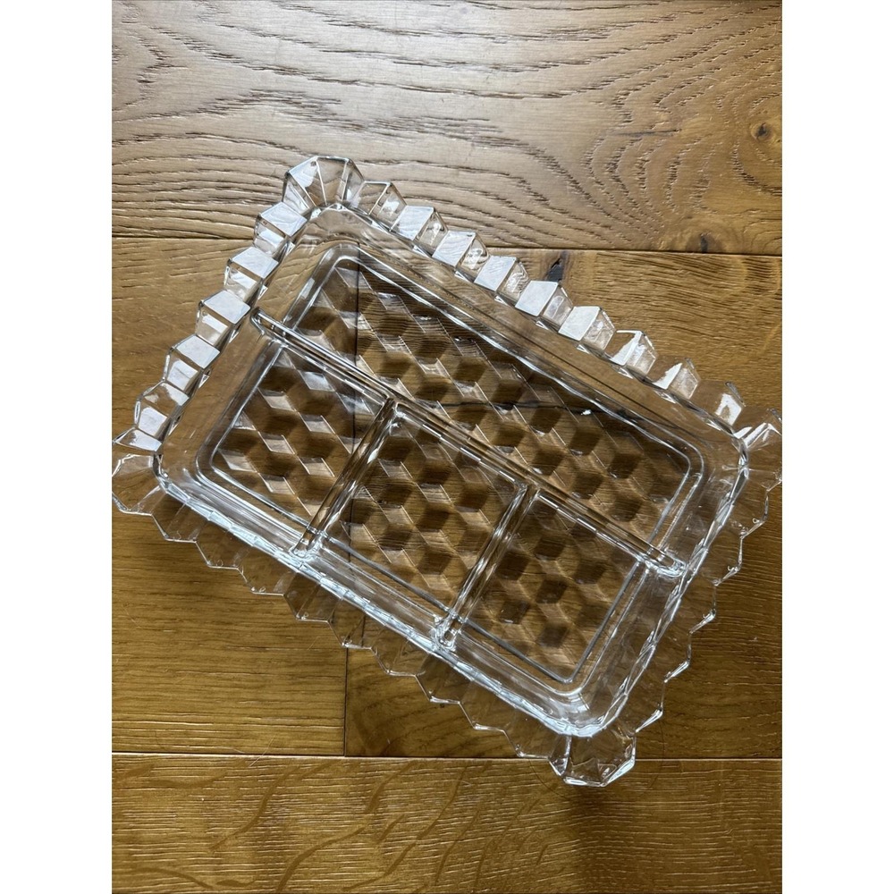 Fostoria Relish Tray Dish 4 Part Divided Plate Catch all Clear Rectangle Vintage